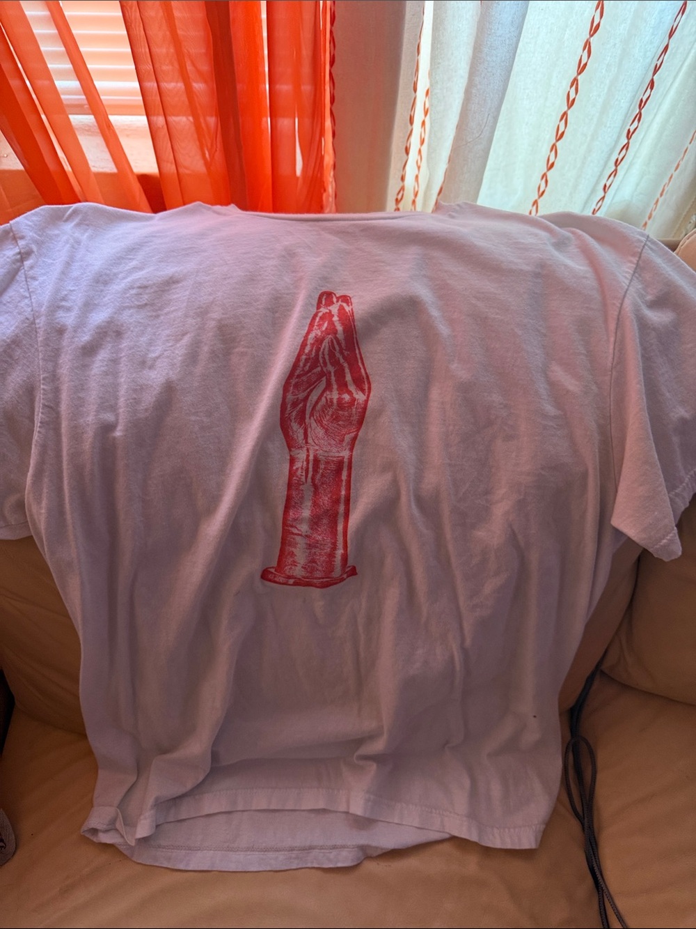 White Graphic T-Shirt with Red Hand Print